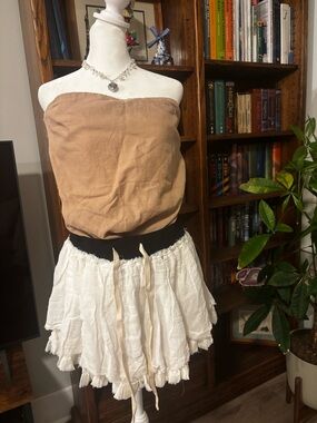 Free People Cream Ruffle Mini Skirt